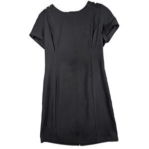 Black Sheath Dress Womens Large Short Sleeve Gold Shoulder Details Classic‎ Goth